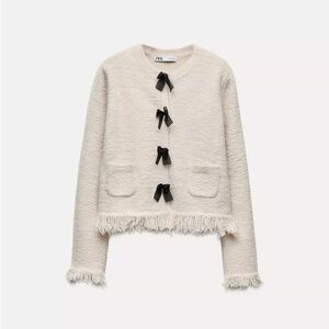 Zara Cream Knit Cardigan with Black Bows